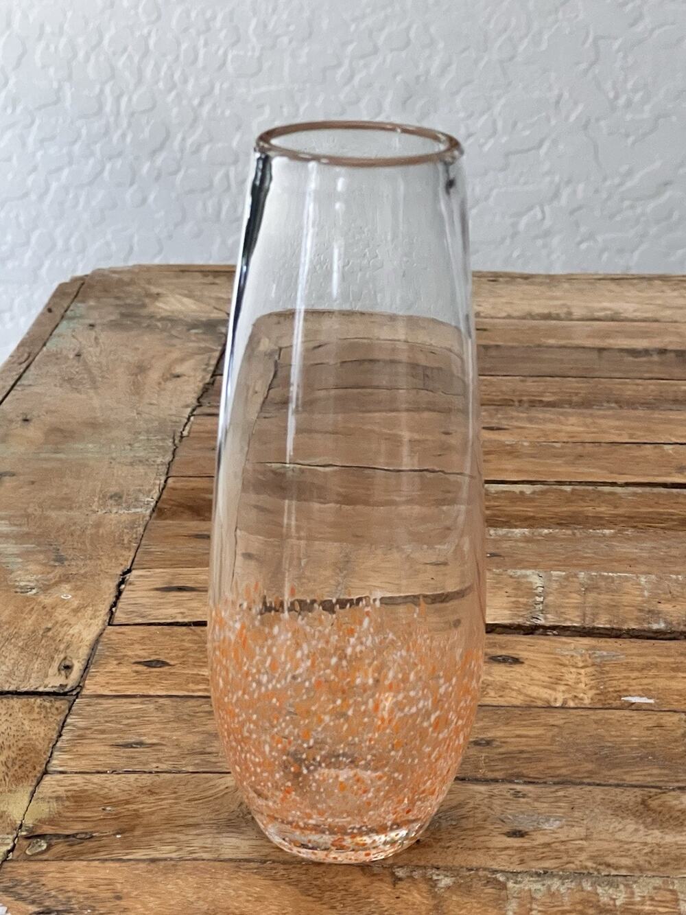 Art Glass Hydroponic Vase Clear Orange & White Speckled Gradient